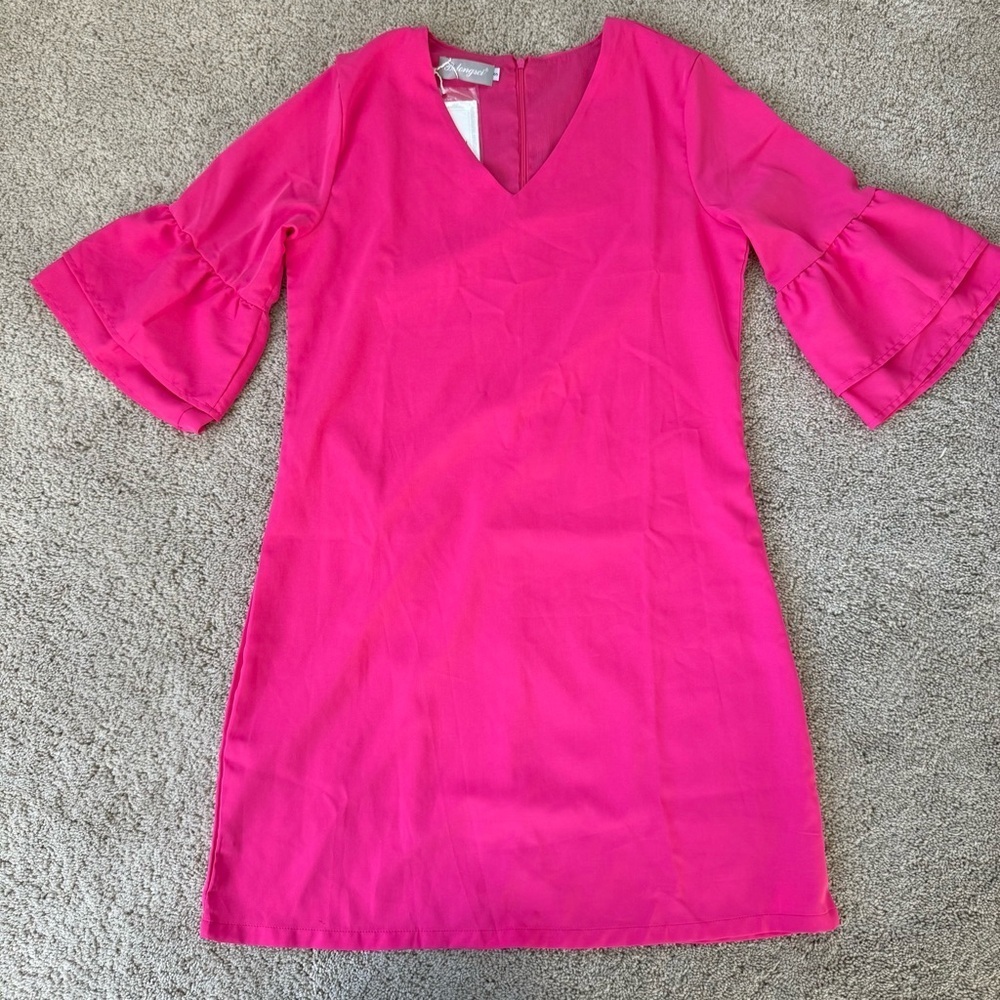 NWT Belongsci Vibrant Pink Bell Sleeve Dress S